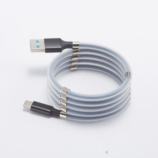 (For Samsung Galaxy S20) Self Winding Magnetic Absorption Data USB Typ C Cable For Samsung Fast Charging Sync 1m Black