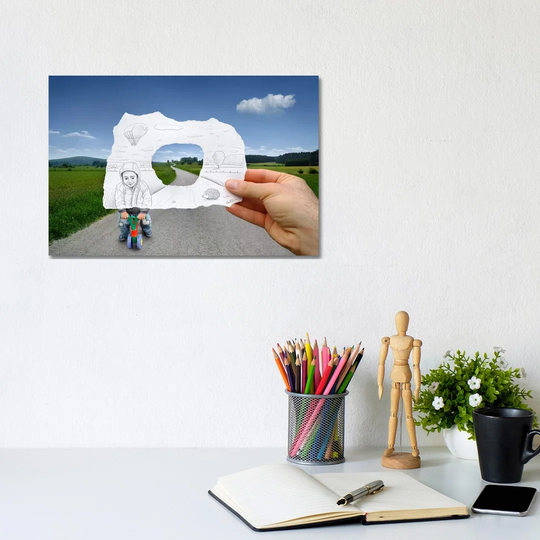 Pencil vs. Camera 29 - Child Playing by Ben Heine - Wrapped Canvas Photograph