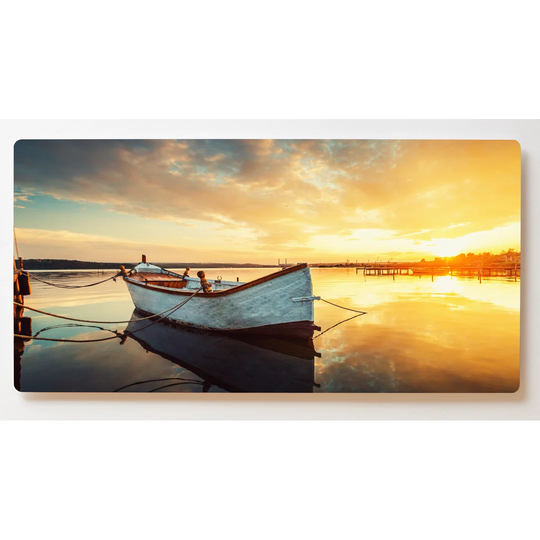 Backlight Motif Wall Picture Rowing Boat Lake Sunset Magnetic Cork Board