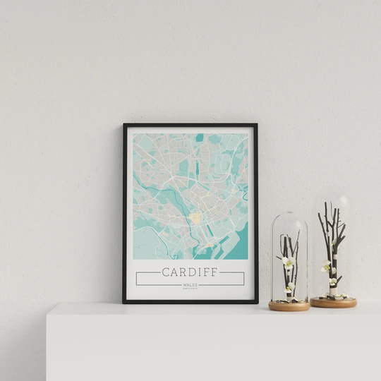 City Location Ordnance Map Blue Cardiff by Vouvart - Picture Frame Graphic Art