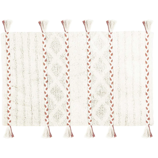 The Linen Yard Tassel Diamond Cotton Woven Anti-slip Bath Mat Pecan/Ivory