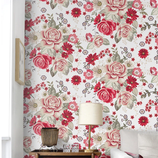 Dajane Pale Rose Flowersful Botanical Work Wallpaper