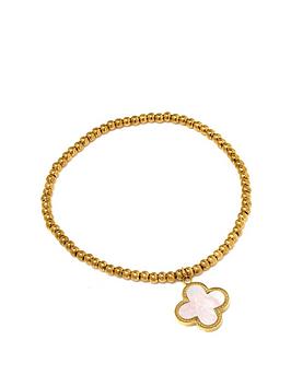 Say It With Diamonds Luck Collection Ball Bracelet - Stainless Steel (Gold & Faux Pearl), Yellow, Women