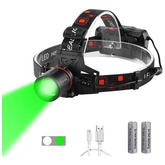 WESLITE Green Light Head Torch for Night Vision, Ultra Bright Green Headlamp USB Rechargeable LED Hunting Headlight Zoomable Green Head Light for