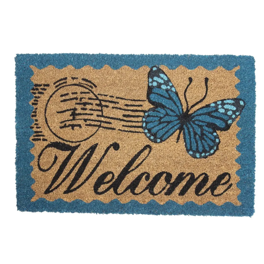 JVL Vintage Themed 'Butterfly Latex Backed Doormat - 40x60cm