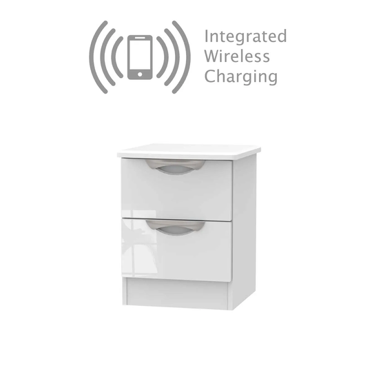 Indices Ready Assembled 2 Drawer Cabinet With Integrated Wireless Charging White Gloss