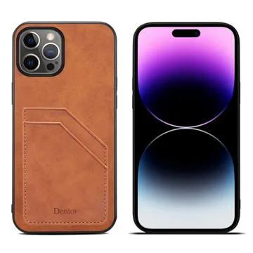 Denior iPhone 14 Pro Coated Case with Card Slot - Brown