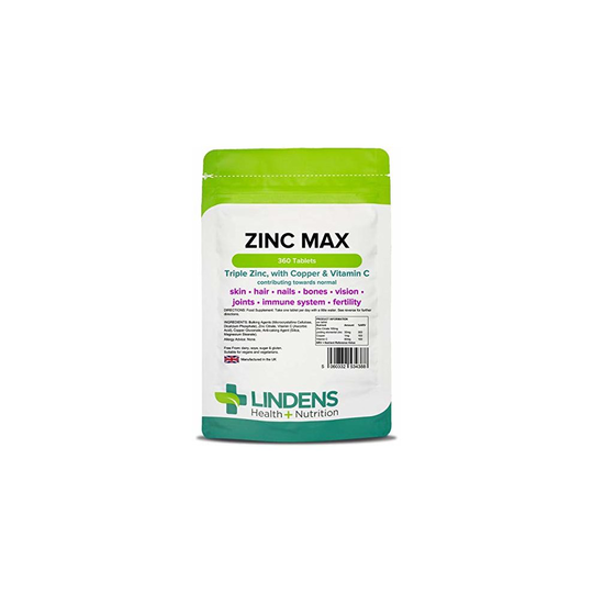 Lindens Zinc Max Tablets | 360 Pack | Provides 300% NRV dose and Fortified with Vitamin C & Copper to contribute Towards Healthy Hair, Skin, Nails,...