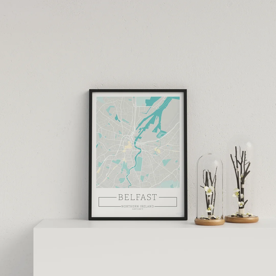 City Location Ordnance Map Blue Belfast by Vouvart - Picture Frame Graphic Art