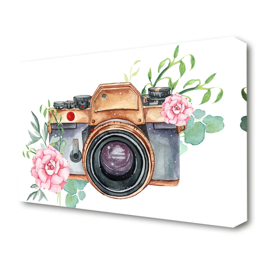 Vintage Camera Floral Modern - Wrapped Canvas Graphic Art Print