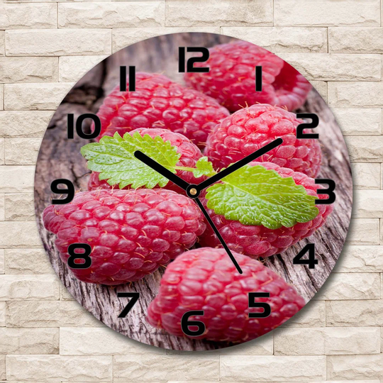 Glass Wall Clock 30Cm Round Decoration Picture Wall Art Modern Decoration Kitchen Living Room Silent - Raspberries,49999804