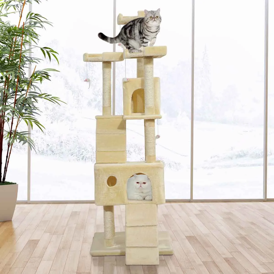 PawHut Pet Condo Furniture & Scratcher Post w/ Play Toy - Beige