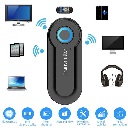 Bluetooth Audio Transmitter Adapter Wireless Stereo Sender TV Speaker USB Dongle