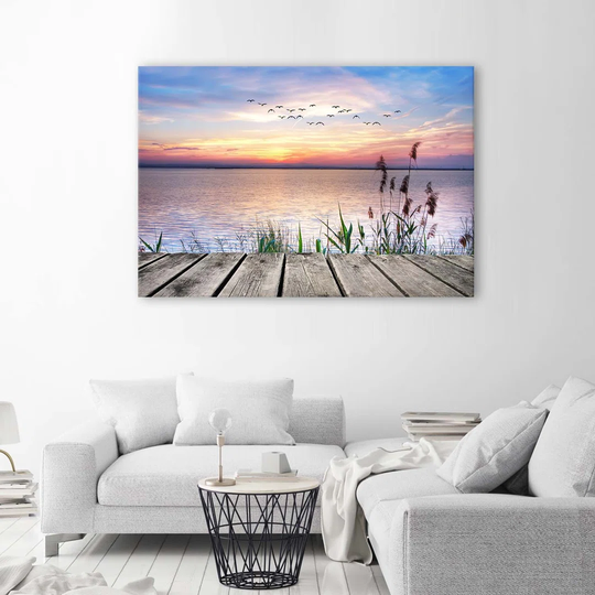 Canvas Print Footbridge By The Lake Sunset