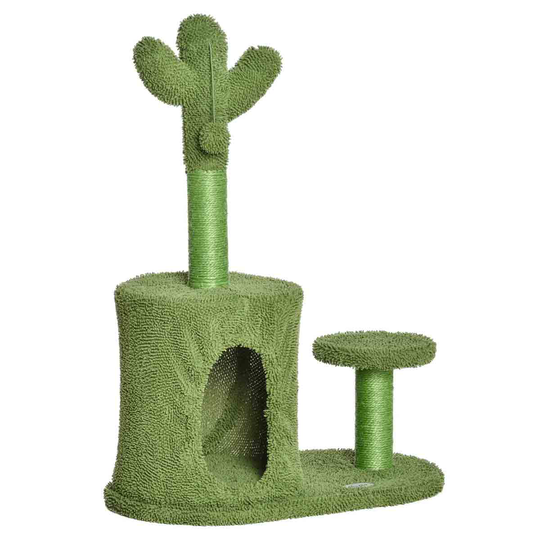 Pawhut Cat Tree Cactus Shape W/ Scratching Post & Ball Kitten Toy - Green