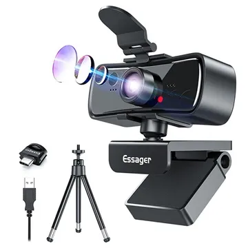 Essager C3 Webcam with Tripod Stand - 2MP, 1080p - Black