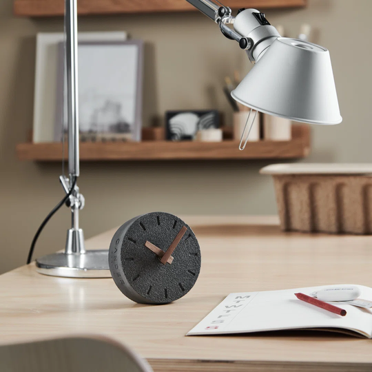 Analog Walnut Solid Wood Quartz Tabletop Clock in Gray