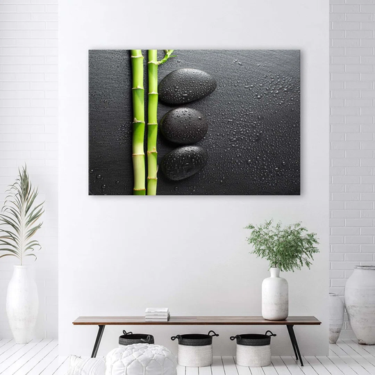 Canvas Print Bamboo Zen Stones Black