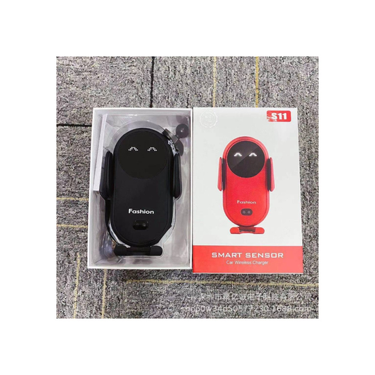 (Black) Smart Car Wireless Charger Phone Holder Smart Automatic Sensor Car Phone Holder