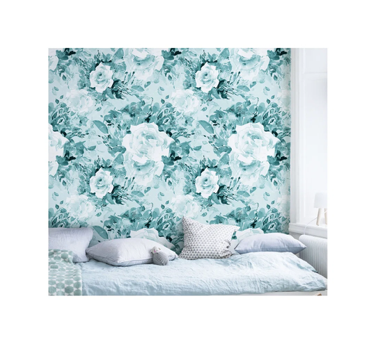 Dobbin Aqua Flowers Wallpaper