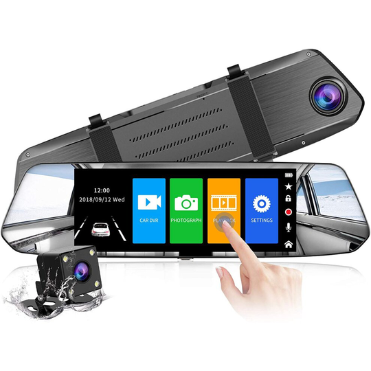CHORTAU 【2020 New Version】 Mirror Dash Cam 7 Inches Touch Screen Full HD 1080P, Wide Angle Front Camera and Waterproof Rear Camera, Car camera