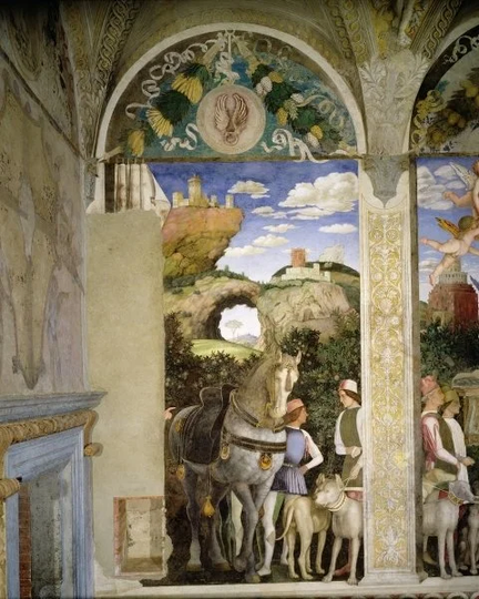 Horse and Groom with Hunting Dogs, from the Camera Degli Sposi or Camera Picta, 1465-74 - Art Print on Paper