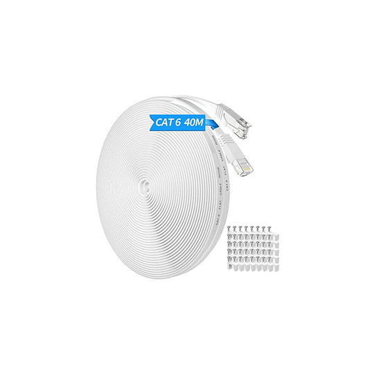 Ethernet Cable 40m, Cat 6 Flat Internet Cable 40 Meters Extra Long Slim Network Cable Rj45 High Speed Gigabit 250Mhz White 130ft LAN Patch Cable for