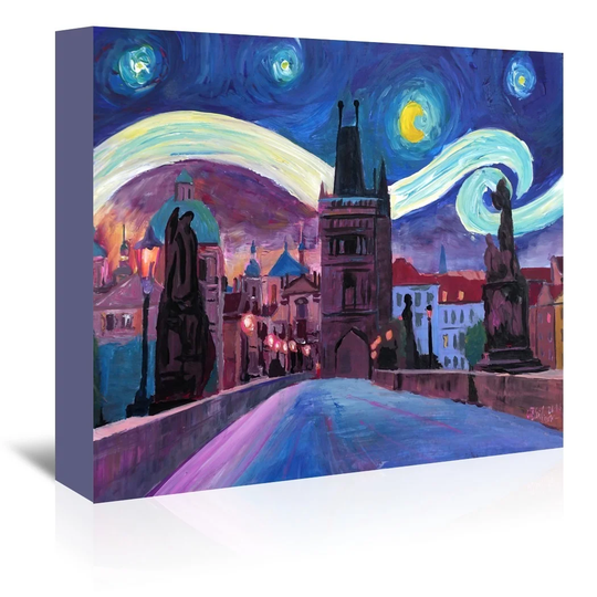 Starry Night in Prague Painting on Wrapped Canvas