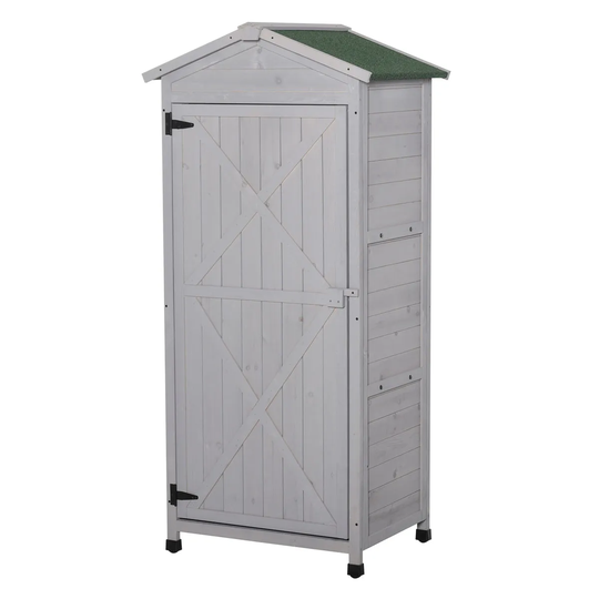 Outsunny Garden Storage Cabinet w/ 2 Shelves, Hooks and Lock - Grey