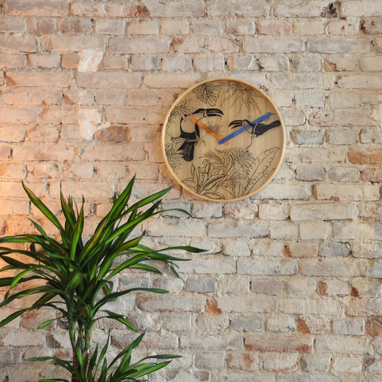 Tropical Birds Wood 40cm Wall Clock