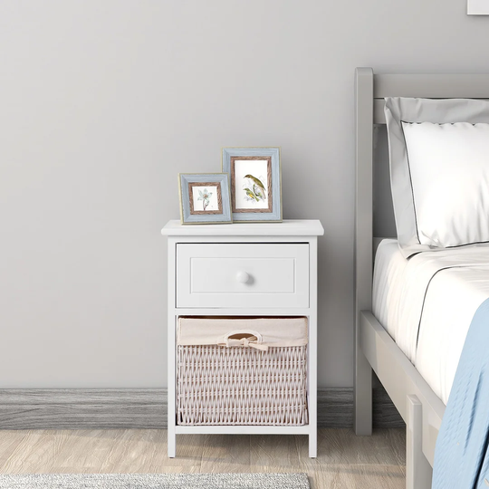 Bedside Table With Basket Chest Of Drawers Solid Wood Bedroom Hallway Bathroom FULLY ASSEMBLED