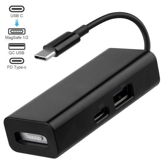 (3 in 1 Magsafe 1&2 to TypeC Black) 3in1 Type-C Magsafe Adapter Converter for Macbook