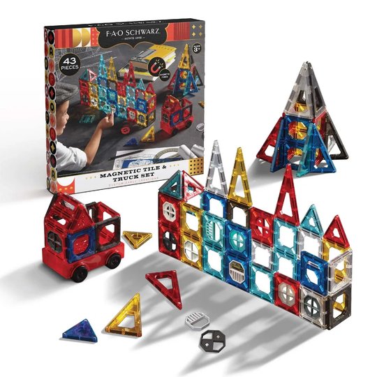 FAO Schwarz Toy Magnetic Tile And Truck Set - 43 Piece