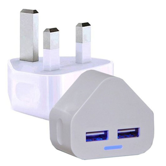 (White) 2-Port USB Wall Adapter Charger With UK 3 Pin