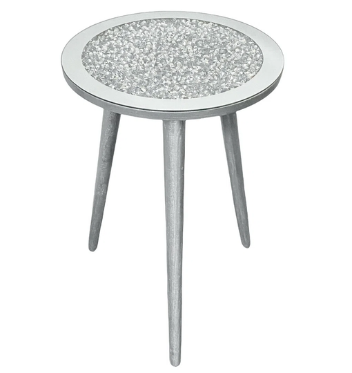 Henleaze Crushed Crystal Glass Table 50Cm Round Coffee Table Mirrored Rim Side Table