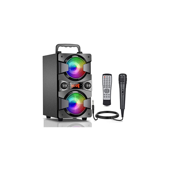 Bluetooth Speaker, 60W (80W Peak) Portable Wireless Speaker with Lights, Double Subwoofer Heavy Bass, FM Radio, Remote, Rich Stereo, Loud Speaker for