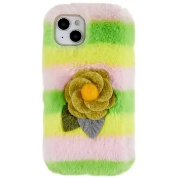 3D Plush Furry Winter iPhone 14 TPU Case - Yellow Rose