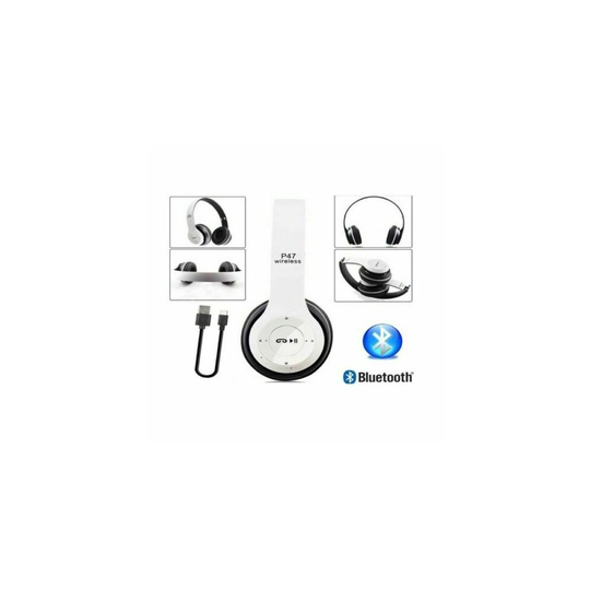 (White) Wireless Bluetooth Headphones - Noise Cancelling