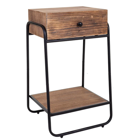 Wood and Metal 1 Drawer Bedside Table