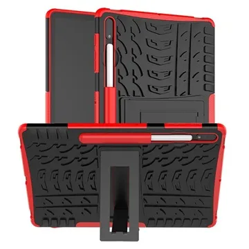 Samsung Galaxy Tab S7+/S8+ Anti-Slip Hybrid Case with Kickstand - Red / Black