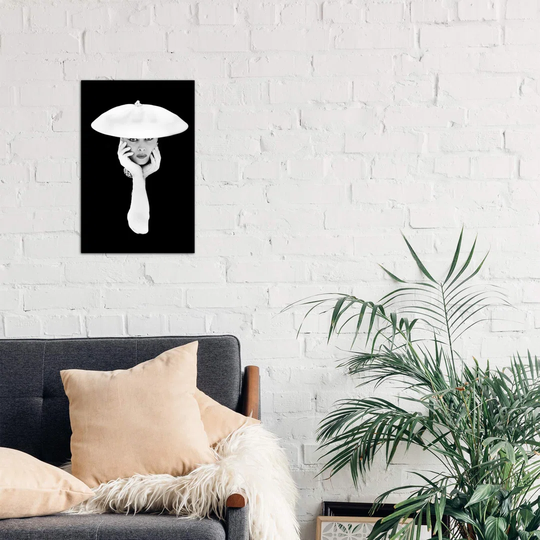 '1950S Glamorous Woman Long White Gloves and Hat Against Dark Background Looking at Camera' Photographic Print on Wrapped Canvas