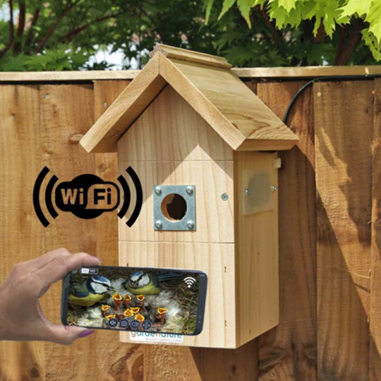 Gardenature IP WiFi Camera Bird Box w/ Pitched Roof - Natural