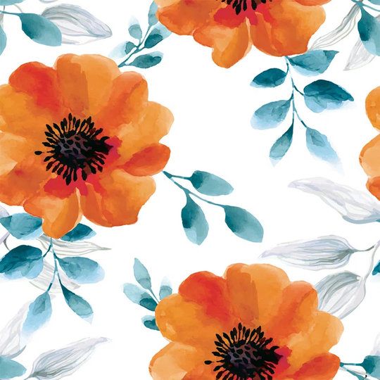 Denese Floral Orange Flower Powder Room Wallpaper