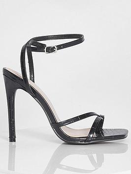 Boohoo Wide Fit Croc Toe Post Stiletto Heel Two Part - Black, Black, Size 5, Women