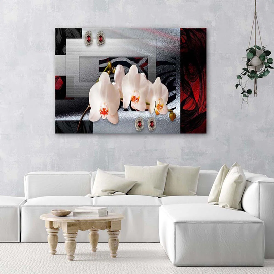Canvas Print Orchid And Geometric Background