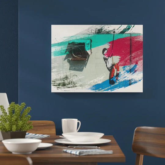'Banksy Swinger Building Graffiti' Graphic Art Print Poster