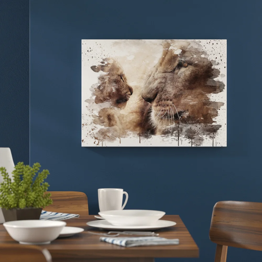 'Lion Cub and Mother' Graphic Art Print Poster