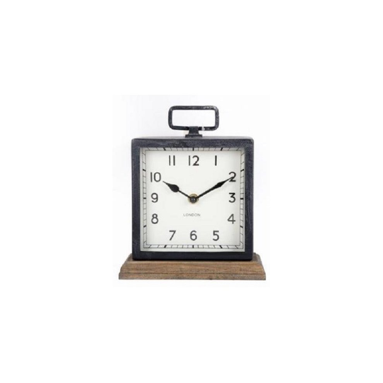 Metal Mantle Clock with Wooden Base Freestanding Clock