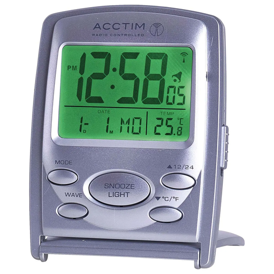 Acctim CK1707 Vista Radio Control Multifunctional Display Travel Clock Silver