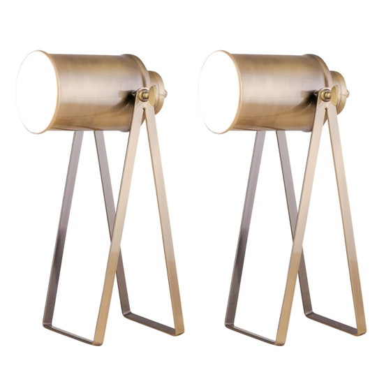Lach 30Cm Antique Brass Plate Tripod Table Lamp Set